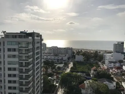 a view of a city with the ocean and buildings at MQ701 Nuevo Apto Boho Style Jacuzzi privado in Cartagena de Indias