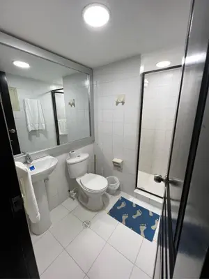 a bathroom with a toilet and a sink and a shower at Apartamento -Laguito-Bocagrande in Cartagena de Indias