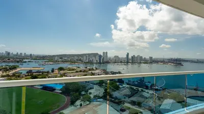 a view of the city from the balcony of a building at Penthouse Marea Con Jacuzzi Privada Vista Mar in Cartagena de Indias