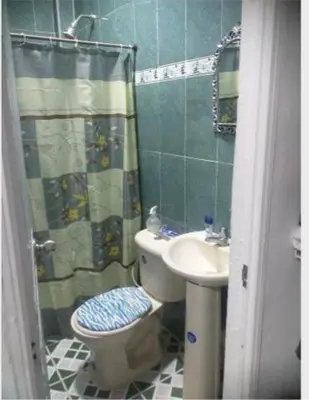 a bathroom with a toilet and a sink and a shower at MoraRoom in Cartagena de Indias