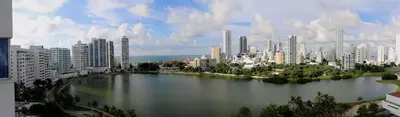 a large body of water in front of a city at Studio Apartment E11C Near The Sea With Pool in Cartagena de Indias