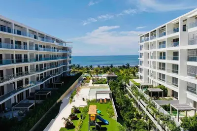 an aerial view of two apartment buildings and the ocean at ¡Wonderful Beach Loft! in Cartagena de Indias