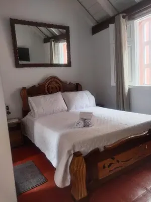 a bedroom with a bed with a mirror on the wall at EMMA HOTEL SAN DIEGO in Cartagena de Indias