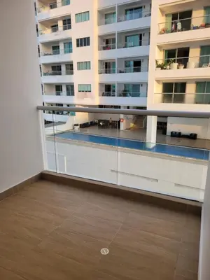 a balcony with a view of a building at Apartamento cerca al Mar in Cartagena de Indias