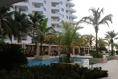 a view of the resort from the pool at Apartamento Cartagena Morros Epic con acceso directo a la playa in Cartagena de Indias