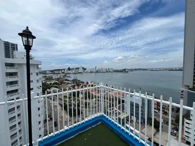 a view of the water from a balcony of a building at Frente al mar, Boca grande APT1105 in Cartagena de Indias