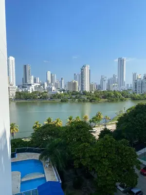 a view of a river with a city in the background at suite incanto con vista al lago in Cartagena de Indias