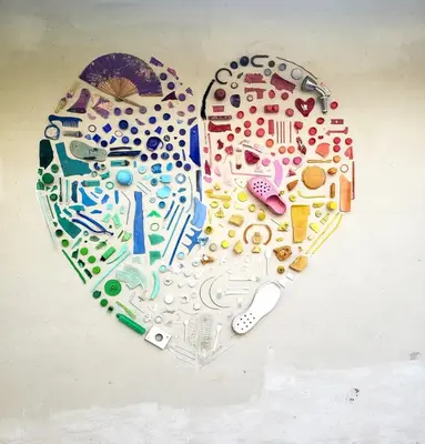 a heart shaped collage of medicines and other items at Namaste Beach Club & Hotel in Tierra Bomba