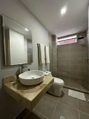 a bathroom with a sink and a toilet and a shower at Hotel OR Suite in Barranquilla