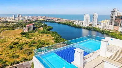 an aerial view of a house with a swimming pool at Apartamento - Edf Acuarium - Torices in Cartagena de Indias