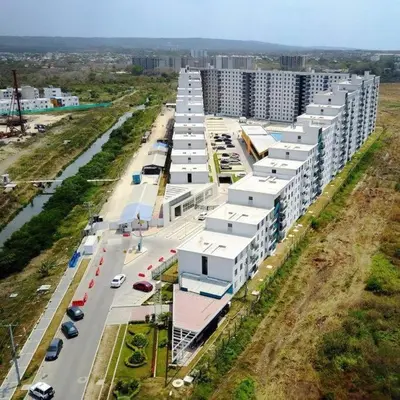 an aerial view of a parking lot with white buildings at Apartamento Cartagena - Terrazas de Calicanto in Cartagena de Indias