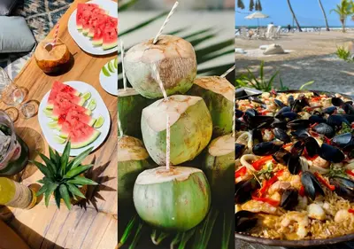 a collage of pictures of food on a table at Beautiful Luxury Beachfront Hosue in Lorica