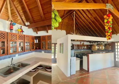 two pictures of a kitchen in a house at Beautiful Luxury Beachfront Hosue in Lorica