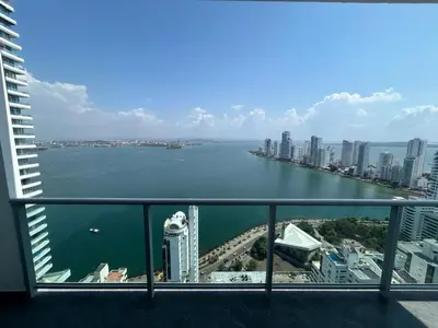 a view of the water from the balcony of a building at Infinitum de lujo in Cartagena de Indias