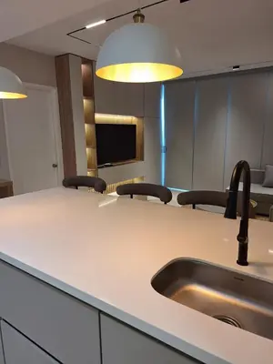 a kitchen with a sink and two faucets at Lujoso apto con vista al mar en Morros Ultra in Cartagena de Indias