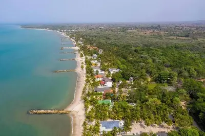 an aerial view of a beach and the ocean at Cabana Mangle Playa Privada in San Antero