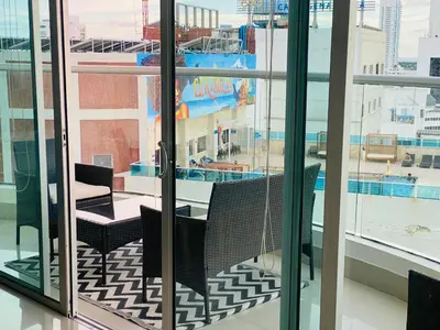 a balcony with a view of a city at Apto 2301 vista al mar Palmetto elíptic in Cartagena de Indias