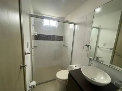 a bathroom with a shower and a toilet and a sink at Confort en el norte de la ciudad in Ciudad Jardín