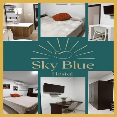 a collage of photos of a bedroom and a sky blue at Casa de Huesped Sky Blue Barranquilla Colombia in Ciudad Jardín