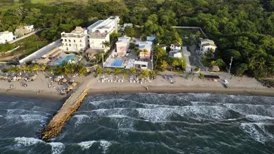 an aerial view of a beach with a resort at Apartamento Atlantic 111 in La Perdiz