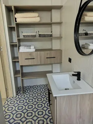 a bathroom with a sink and a mirror at Azul in Santa Marta