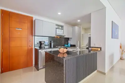 a kitchen with a sink and a counter top at Vista de lujo al mar y la bahía in Cartagena de Indias
