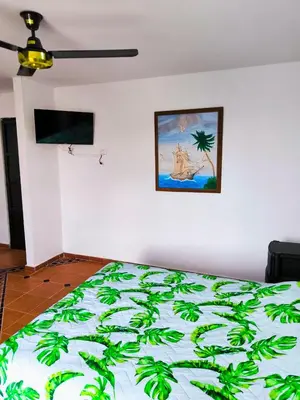 a bedroom with a bed with a green bedspread at Apartaestudios la terraza 3 in Sincelejo