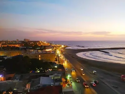 an aerial view of the beach at night at Apartamento Piso 9 Vista al Mar in Cartagena de Indias