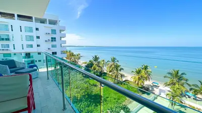 a balcony with a view of the ocean at Magico Apartamento Frente al Mar 3 Habitaciones TR51 in Coveñas
