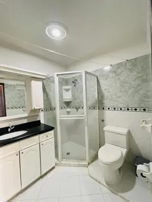 a bathroom with a toilet and a shower and a sink at Loft Vista al Laguito in Cartagena de Indias