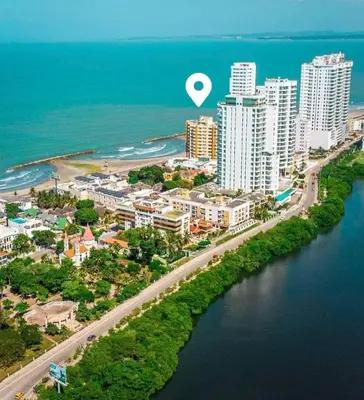 an aerial view of a city next to the ocean at Cabrero Beach 1213 in Cartagena de Indias