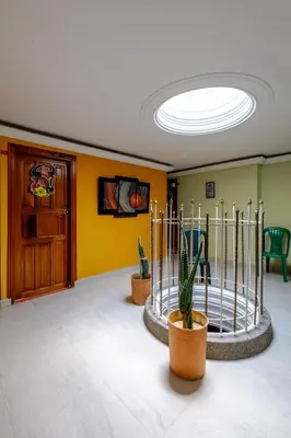 a room with two potted plants and a ceiling at Hotel Georgina in Barranquilla