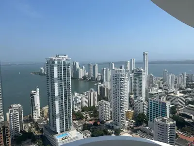 an aerial view of a city with tall buildings at Apartamento con vista al mar Palmetto in Cartagena de Indias