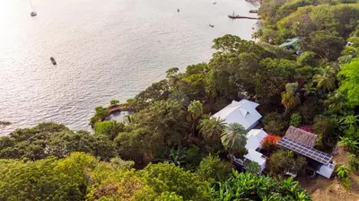 an aerial view of a body of water with trees at Hotel Fuerte Mayal in Isla Fuerte