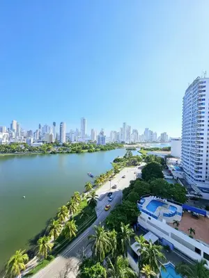a view of a river in a city with buildings at Vacation Home with water views in every room! in Cartagena de Indias
