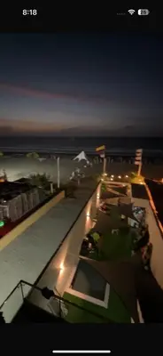 a view of a swimming pool at night at casa kite school in Cartagena de Indias