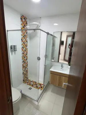 a bathroom with a shower and a toilet and a sink at Encantador Apartamento El Laguito Bocagrande in Cartagena de Indias