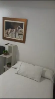 a bedroom with a white bed with a picture on the wall at Apartastudio 1 Habitacion - Manga in Cartagena de Indias