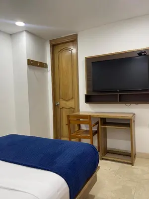 a bedroom with a bed and a flat screen tv at Hotel Odonata Real in Cartagena de Indias
