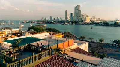 a view of the city of dubai and a river at Viajero Cartagena - Getsemaní Hostel in Cartagena de Indias
