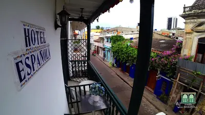 a view of a street from a balcony of a building at Hostal La Española de Getsemani in Cartagena de Indias