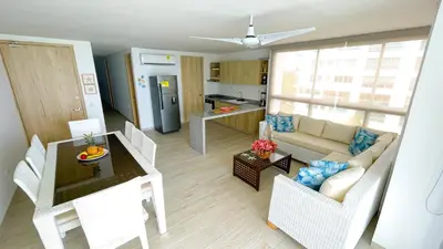 an aerial view of a living room and kitchen at Magico Apartamento Frente al Mar 3 Habitaciones TV52 in Coveñas