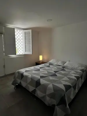 a bedroom with a bed with a checkered blanket and a window at Apartamento en ciudad amurallada centro histórico Cartagena de Indias, Colombia in Cartagena de Indias