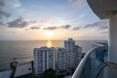 a view of the ocean from the balcony of a building at Apartamento Unik Cartagena Edificio Poseidón in Cartagena de Indias