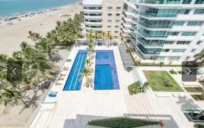 an aerial view of a hotel and the beach at Apartamento en la Boquilla Cartagena in Cartagena de Indias