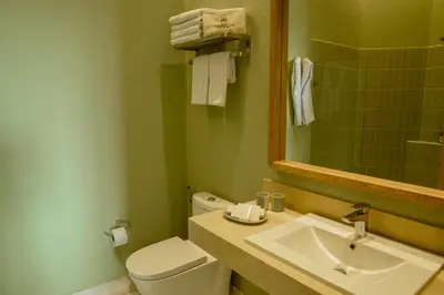 a bathroom with a toilet and a sink and a mirror at Terrazas Hotel Boutique in Cartagena de Indias