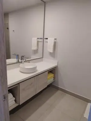 a bathroom with a sink and a mirror at Morros Manzanillo 324 in Cartagena de Indias
