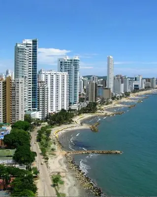 a view of a beach with tall buildings and the ocean at PrinSha#2 in Cartagena de Indias