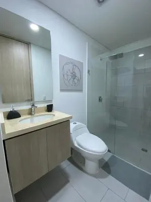 a bathroom with a toilet and a sink and a shower at Gran y cómodo Loft en Cartagena in Cartagena de Indias