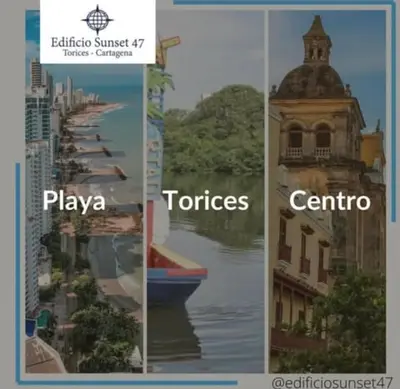 a collage of three pictures of a river with buildings at Sunset47 in Cartagena de Indias